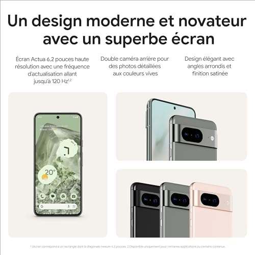 Google Pixel 8 - Smartphone Android débloqué avec module photo avancé, autonomie 1 journée, sécurité robuste - Vert Sauge, 256Go – Image 3
