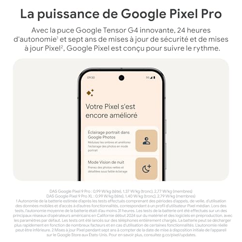 Google Pixel 9 Pro : Smartphone Android débloqué avec Gemini, Triple Appareil Photo, Autonomie 24h - Noir Volcanique, 128GB – Image 9