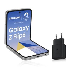 Samsung Galaxy Z Flip6 5G 256 Go Gris – Smartphone Android avec Galaxy AI, Chargeur secteur rapide 25W inclus, Déverrouillé – Version FR Samsung Galaxy Z Flip6 5G 256 Go Gris – Smartphone Android avec Galaxy AI, Chargeur secteur rapide 25W inclus, Déverrouillé – Version FR